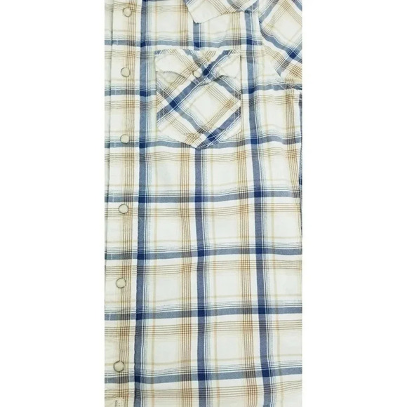 Ruehl No. 925 Size Medium Men's Vanilla Tan Gray Plaid Western Pearl Snap Shirt - Picture 6 of 10